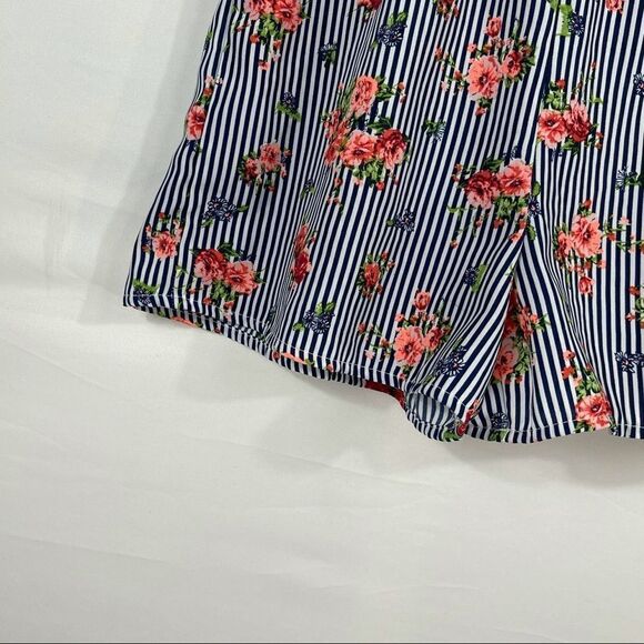 My Michelle Blue and White Striped Floral Romper - Picture 2 of 13